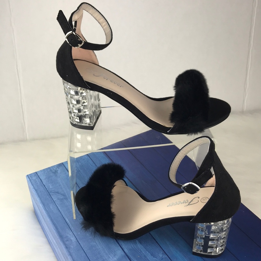 Black  Clear Chunky Heels Strapped